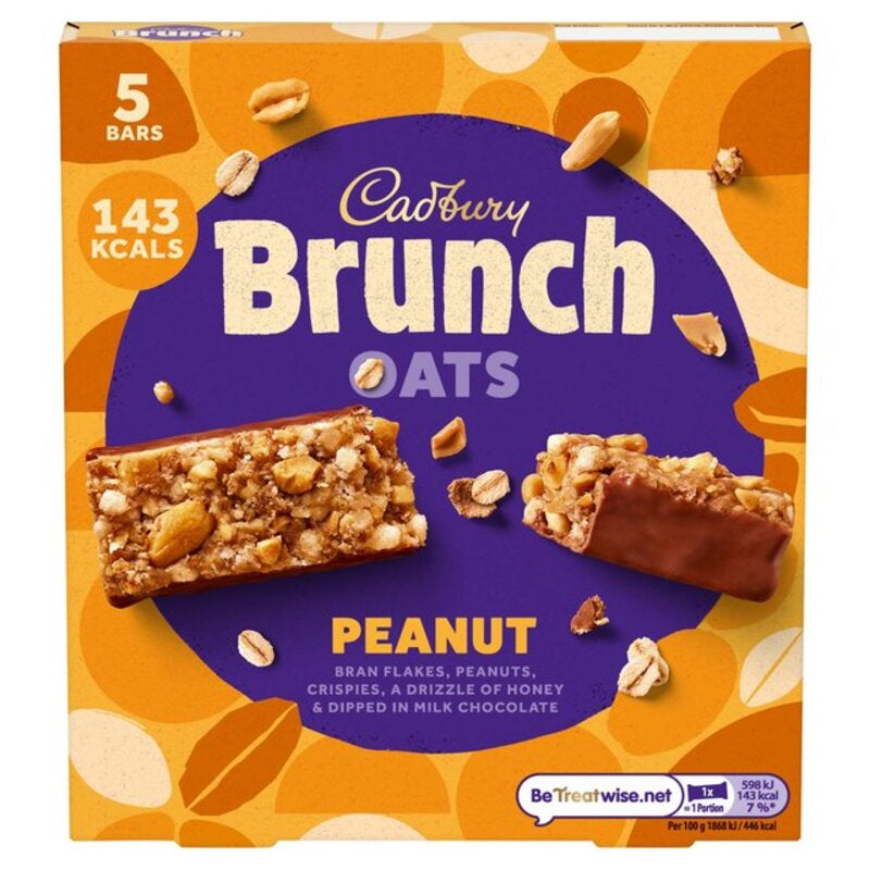 CADBURY Brunch Oats Peanut Chocolate Cereal Bar 5 Pack