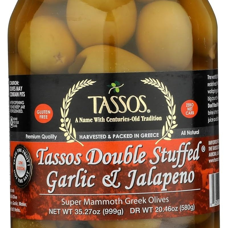 TASSOS Garlic & Jalapeno Stuffed Olives 35.27oz