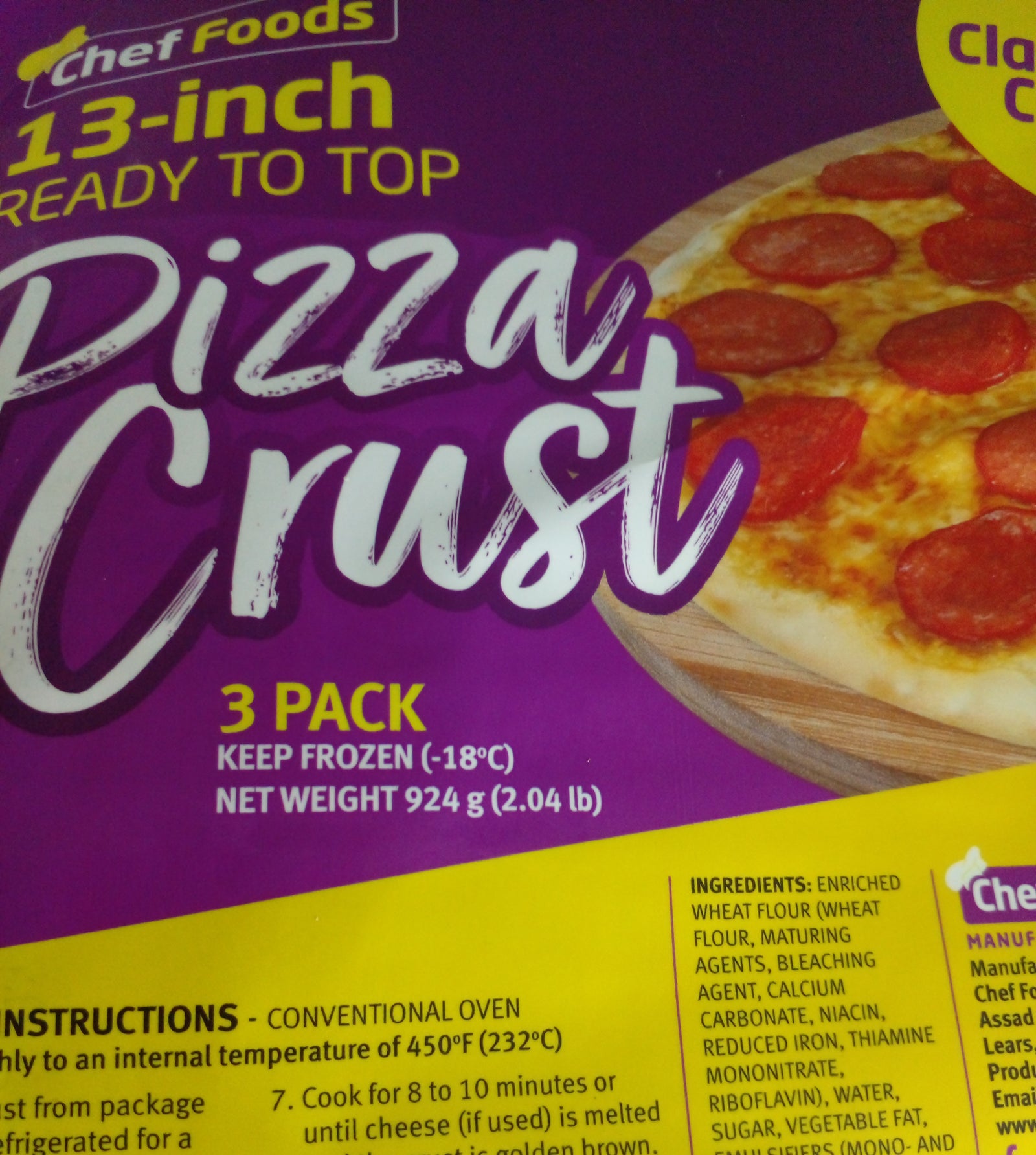 CHEF FOODS Pizza Crust 13" 3 Count
