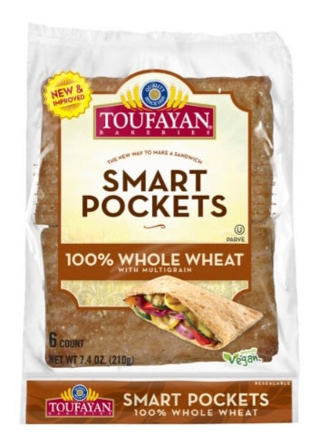 TOUFAYAN Smart Pockets Whole Wheat 6 count