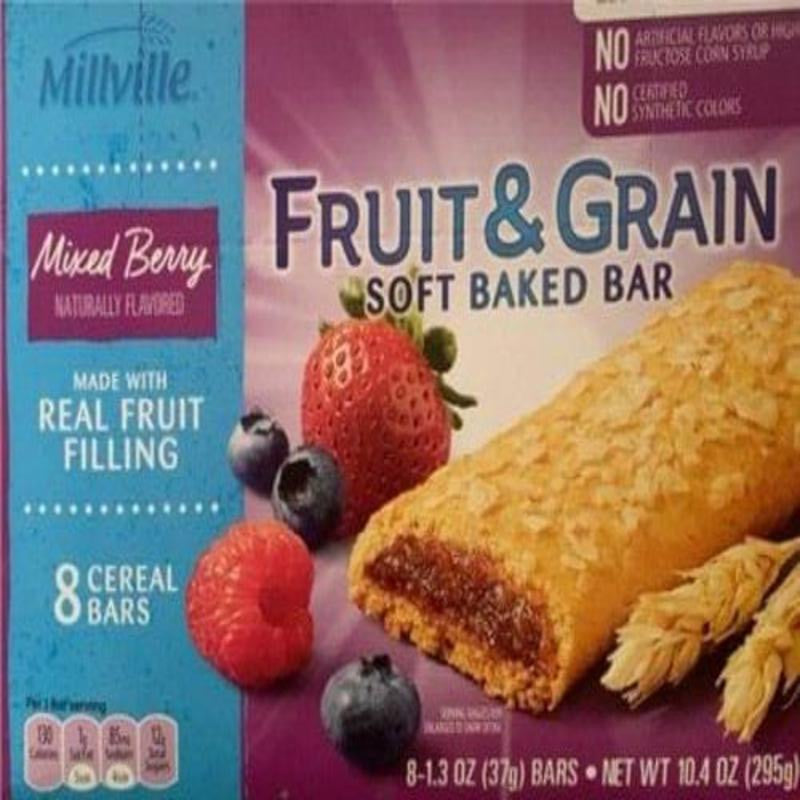 MILLVILLE Fruit & Grain Cereal Bars Mixed Berry10.4oz 8count