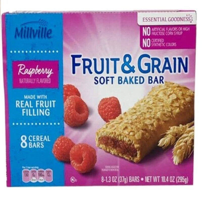 MILLVILLE Fruit & Grain Cereal Bars Raspberry 10.4oz 8count