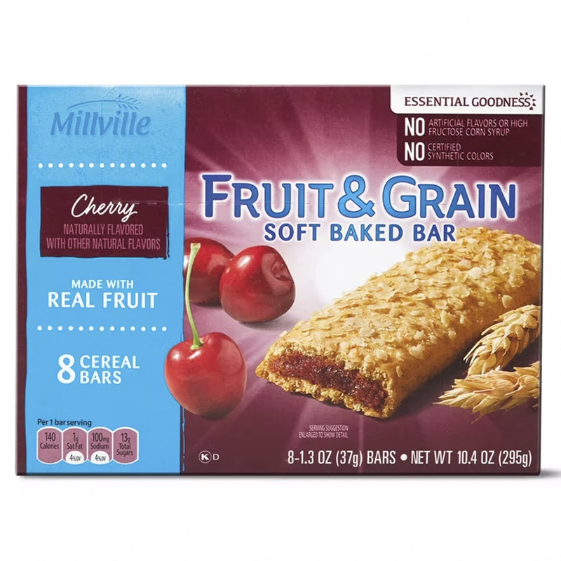 MILLVILLE Fruit & Grain Cereal Bars Cherry 10.4oz 8count