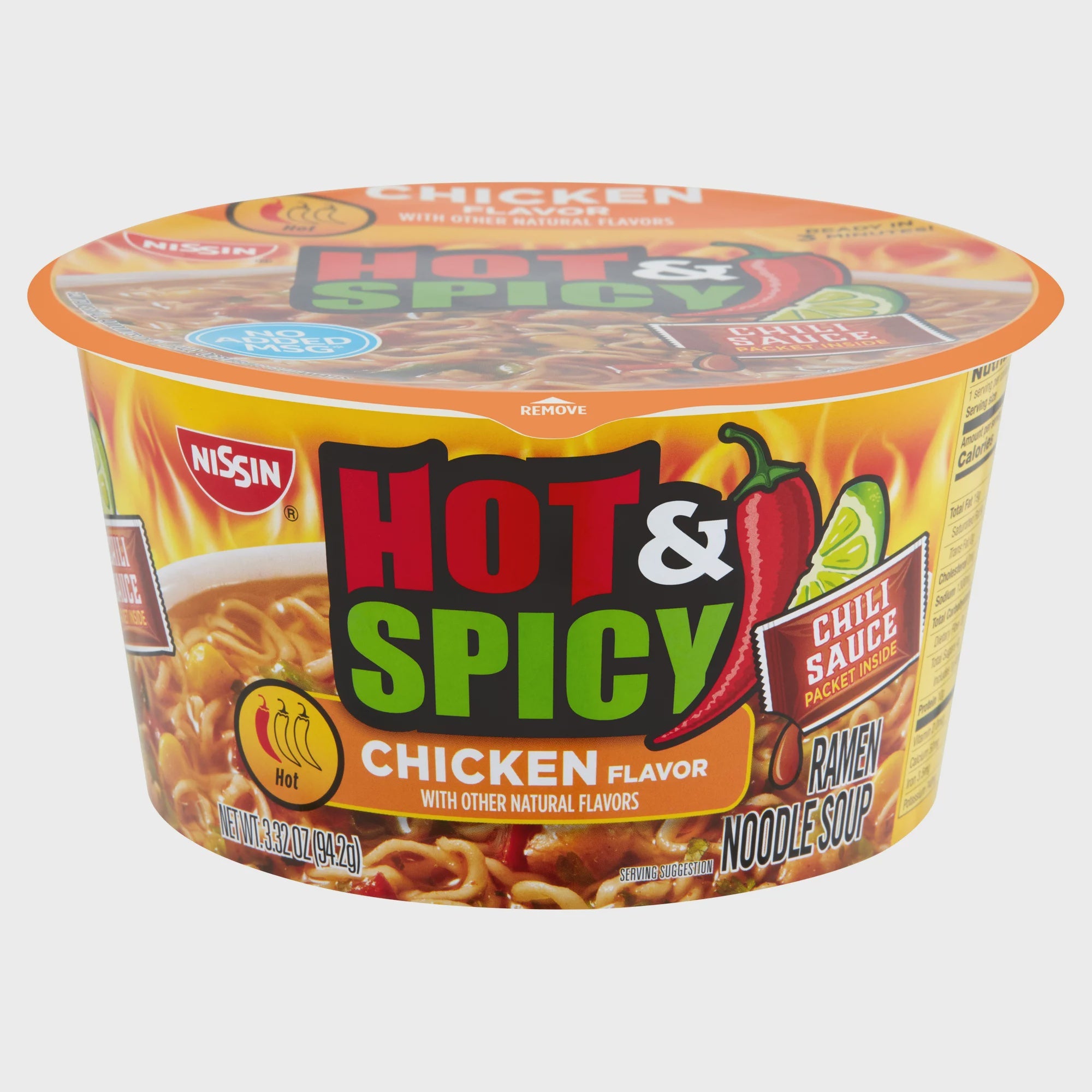NISSIN Hot & Spicy Chicken Ramen Noodle Bowl 3.32oz.