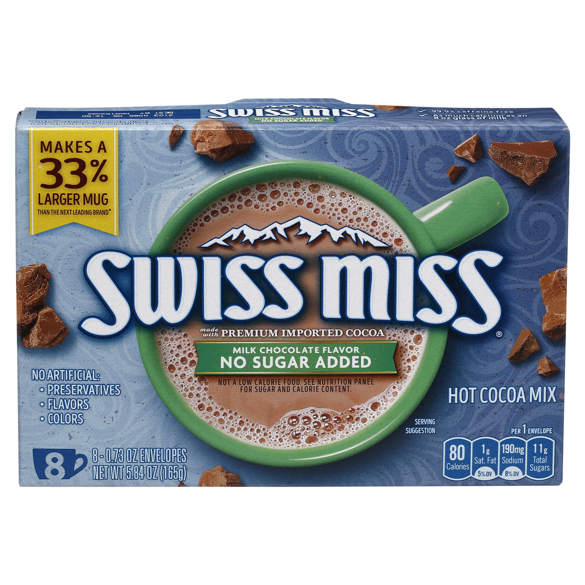 SWISS MISS Hot Cocoa Mix Milk Chocolate No Sugar 8 count