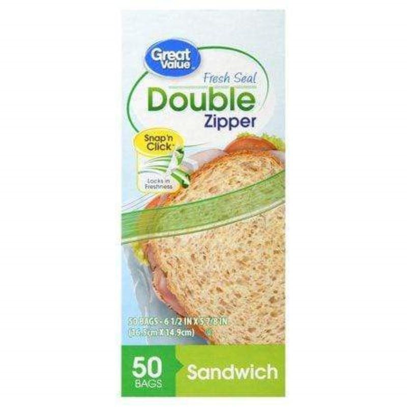 GREAT VALUE Double Zipper Sandwich Bags 50 ct