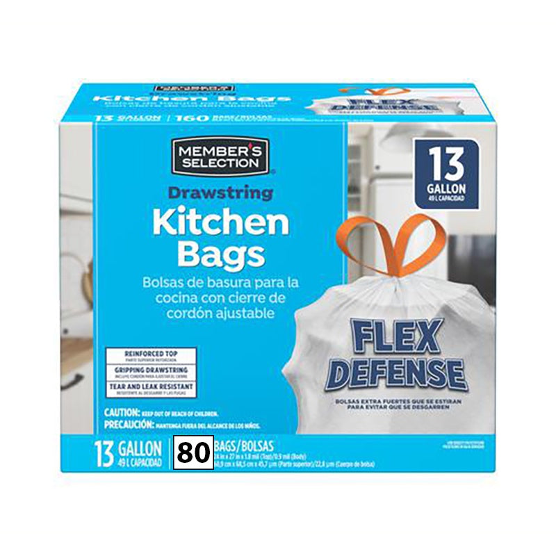MEMBER'S SELECTION Drawstring Kitchen Bags 13 Gallon 80 ct roll
