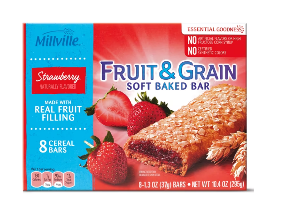 MILLVILLE Fruit & Grain Cereal Bars - Strawberry