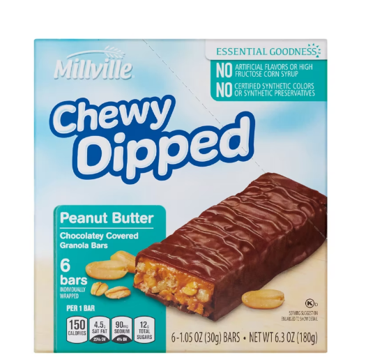 MILLVILLE Chewy Dipped Peanut Butter 6 bars 6.3oz