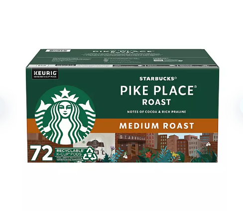 STARBUCKS Pike Place Medium Roast K-cups 72 count